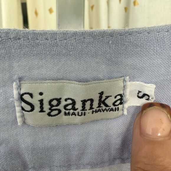 Siganka Maui Hawaii 100% Cotton Periwinkle Embroidered Eyelet Lace Sheer Tunic S - Picture 5 of 7